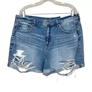 American Eagle Womens High Rise Mom Jean Distressed Shorts Size 18 / 34W NWT - Picture 1 of 8