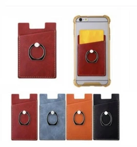 Universal Leather Credit Card Holder For Cell Phone Wallet Ring Pocket Sticker - Picture 1 of 7