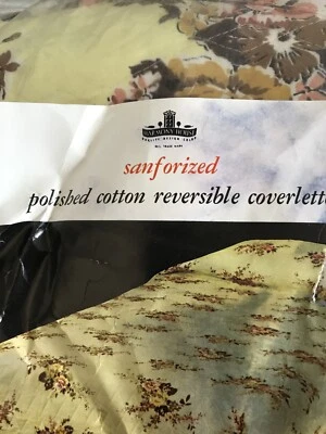 NOS-1970's-Sears 100" Long 80% Cotton Floral Bedspread for Doub. Bed- Reversible - Image 1 of 4