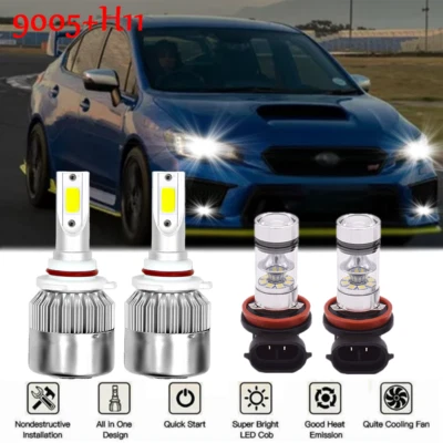 For Subaru WRX STI 2016 2017 LED Headlight High Beam + Fog Light Bulbs Combo 4PC - Image 1 of 4