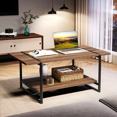 2-Tier Farmhouse Coffee Table w/Storage Shelf for Living Room Brown - Image 1 of 4