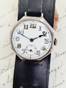 ww1 era military octagon winds up silver globe trench watch - Picture 1 of 17