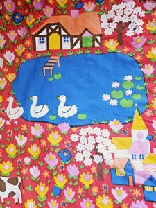 Vintage All Cotton Retro Farmhouse Cottage Core Curtain Panel Graphic Fabric - Picture 1 of 11