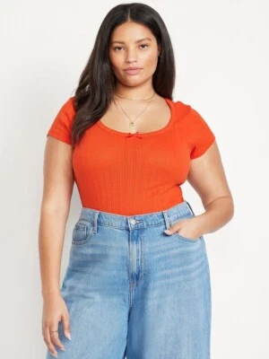 OLD NAVY Women's TALL Size XXL Tall Lace-Trim Ribbed Pointelle T-Shirt - Image 1 of 4