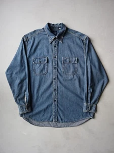 Camisa Vintage Años 90 Gap Chambray Azul Denim Talla XL 60 Estilo Cuello - Imagen 1 de 4