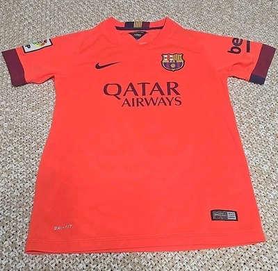 巴塞罗那 2014 年 LEO MESSI 球衣 AWAY 足球衬衫 M 码 10-12 岁 — 第 1/4 张图片