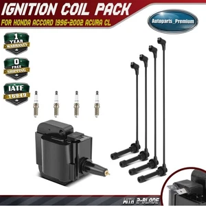 1x Ignition Coil & 4x Iridium Spark Plugs & 4x Wires for Honda Accord Acura CL - Picture 1 of 4