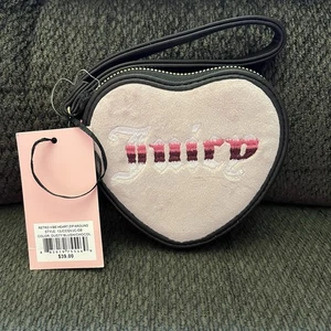 JUICY COUTURE Retro Vibe Heart Zip Around Wristlet Wallet Dusty Blush Chocolate - Picture 1 of 4