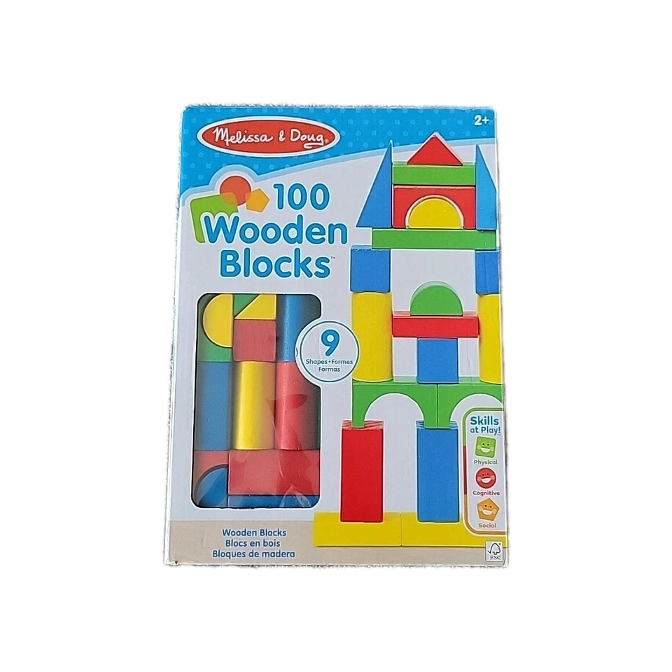 100 Piece Melissa & Doug Wooden Building Blocks Toy Set Classic Toys Kids New - Image 1 of 4