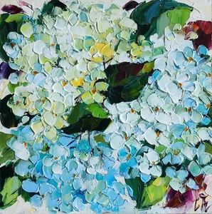 original oil painting Hydrangea colorful flowers artwork Floral wall art 6*6 in - Picture 1 of 11