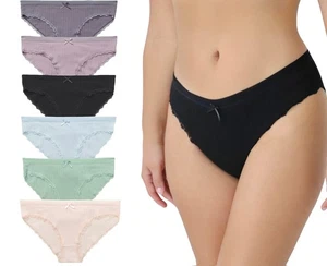 Nabtos Cotton Bikini Panties Women Underwear Lace Trim Low Rise Pack 6 Large - Picture 1 of 8