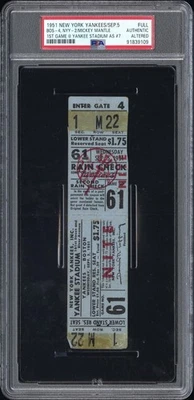 RARE 1951 MICKEY MANTLE WEARS #7 1st TIME @ YANKEE STADIUM FULL TICKET PSA POP 1 - Image 1 of 3