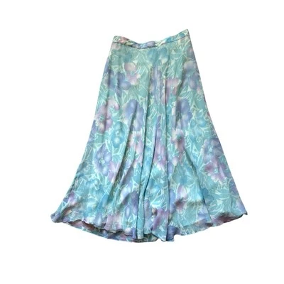 Falda midi vintage años 50 60 seda acuarela floral fluida línea A XS Foto 1 de 4