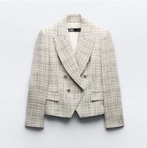 Zara Zweireiher Struktur Web Sakko Tweed Blazer Grau/Natur Gr.XS Neu mit Etikett - Bild 1 von 8
