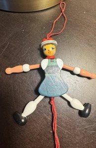 Vintage Wooden Pull String Christmas Ornament Jumping Jack Girl. German - Picture 1 of 4