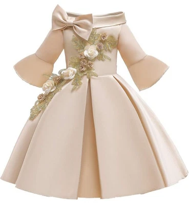 Elegante Niño Niños Flor Niña Vestido de Fiesta Disfraz Princesa Navidad Fuera del Hombro Foto 1 de 4