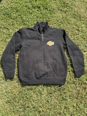Vintage Los Angeles Lakers Men's Size L Antigua Black 1/4 Zip Pullover Sweater - Image 1 of 4