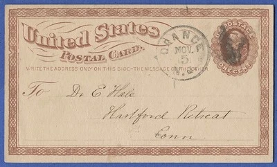 UX3/S2f SP-45  1874 1c Postal Card, Used VF, Orange, NJ - Big Hole variety - Image 1 of 2