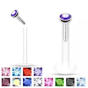 Lippenpiercing Bioflex PTFE 1,2 x 8 mm Zirkonia Kristall Helix Tragus Lippe - Bild 1 von 13