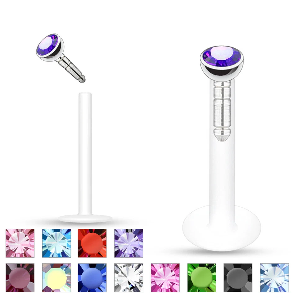 Lippenpiercing Bioflex PTFE 1,2 x 8 mm Zirkonia Kristall Helix Tragus Lippe - Bild 1 von 1