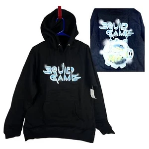 Squid Game Black HOODIE SWEATSHIRT Medium Mens Blue Piggy Bank Money PacSun Top - Picture 1 of 13