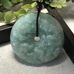 52 mm zertifiziert Klasse A eisgrün geschnitzt 9 Drachen Jade Anhänger Medaillon - Bild 1 von 2