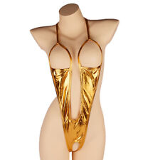 Sexy Women Patent Leather Bodysuit Lingerie Wet Look Hollow Out Leotard Clubwear