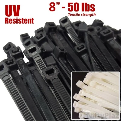 NiftyPlaza 8 Inch Cable Zip Ties Heavy Duty 50 LBS New 200 Nylon Wrap Zip Ties
