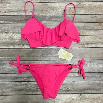 Swim Systems Pink Flounce Push Up Underwire Side Tie Rings Bikini NWT Small - Image 1 of 4