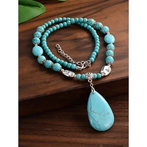 Bohemian Western Beaded Turquoise Necklace - Picture 1 of 2