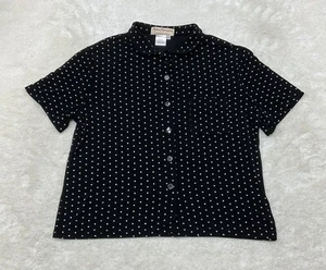 Norm Thompson Womens Size L Button Up Black White PolkaDots Top Short Sleeve - Picture 1 of 8