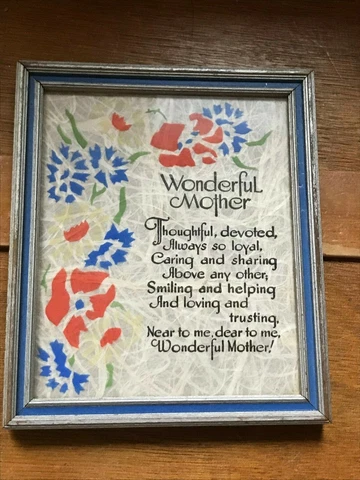 Vintage Small Blue & Coral Orange Stenciled Flowers w WONDERFUL MOTHER Saying Cover
