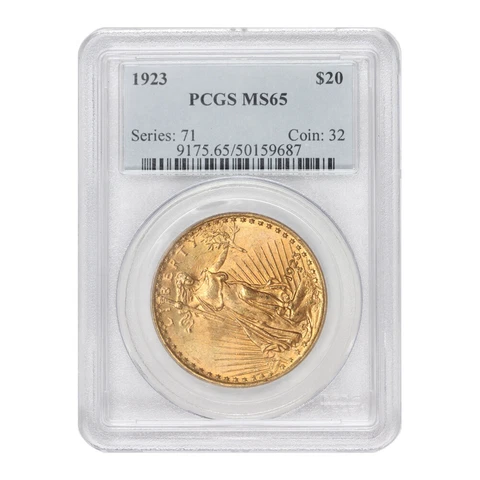 1923 $20 Gold Saint Gaudens PCGS MS65 Philadelphia Double Eagle Gem Graded Coin Cover