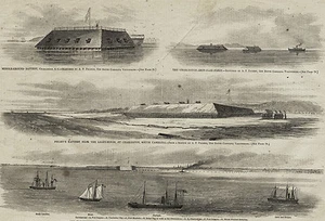 Batería de la Unión de la Guerra Civil bloqueo naval en el puerto de Charleston Folleys estampado vintage - Imagen 1 de 1