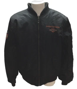 Men's Large HARLEY DAVIDSON Reversible Bomber Jacket 103819 Black/Olive Green - Picture 1 of 20