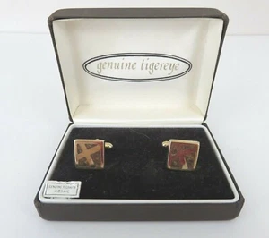 Vintage Genuine Tigereye Mosaic Cuff-Link Set in Original Box - Picture 1 of 6