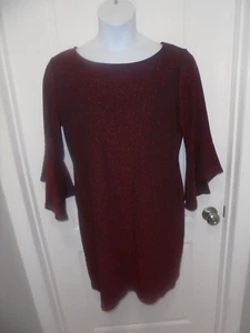 Sage & Vicky Womens NWOT Solid Red Metallic 3/4 Bell Sleeves Crew Neck Dress 2X - Picture 1 of 5
