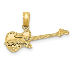 14K Yellow Gold Solid Electric Guitar Design Fancy Charm Pendant For Necklace - Picture 1 of 3