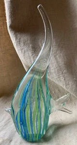 LARGE Vintage Murano Venetian Glass Blue Green cased Angelfish Angle Fish Italy - Picture 1 of 12