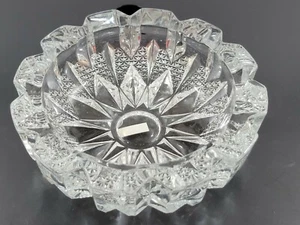 Vintage Lead Crystal Ashtray Candy Dish Heavy Diamond Beveled Cut 6 -1/2" Round - Picture 1 of 12