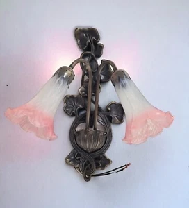 Meyda Tiffany Lilies 2 Light Double Sconce with Art Glass Shades 17" H x 13.5" W - Picture 1 of 20