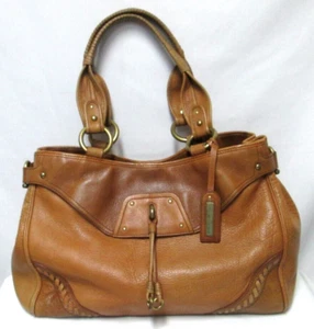 Kenneth Cole Leather large satchel shoulder bag purse brown front pocket - Picture 1 of 13