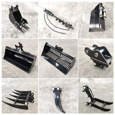 Attachments Mini Excavator : Quick Hitch, Bucket, Ripper, Rake, Auger,Thumb Clip - Image 1 of 4