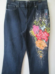 STYLE&CO. DENIM BLUE FLORAL DESIGN EMBELLISHED JEANS SIZE 12 - NWT - Picture 1 of 7