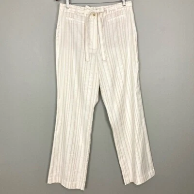 Льняные широкие брюки WHBM женский размер 12 пояс галстук пояс полоска легкие - Изображение 1 из 4