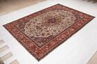 9' 5" x 6' 6" Excellent Hand-Knotted Antique Beige Geometric Area Rug