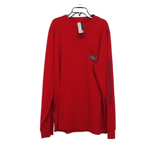 Vineyard Vines Kids Red Xmas Whale Pocket White Long Sleeve T Shirt Large / 16 - Picture 1 of 6