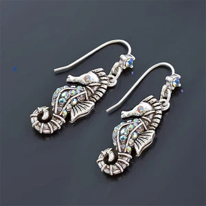 Sweet Romance Shimmering Seahorse Pierced Earrings ~Made in California~ - Picture 1 of 2