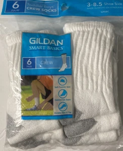 6 pares de calcetines Gildan Crew para niños talla 3-8,5 blanco suave cojín regreso a la escuela - Imagen 1 de 4