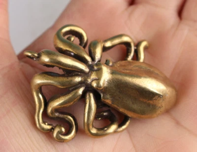 Arte Fortuna Chino Latón Fundición a Mano Pulpo Estatua Coleccionar Colgante Netsuke Foto 1 de 4
